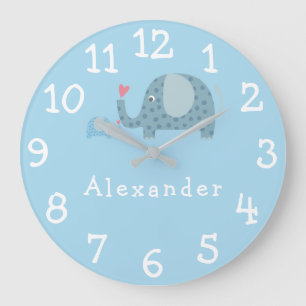 Modern Boy Personalised Polka Dot Elephants Large Clock