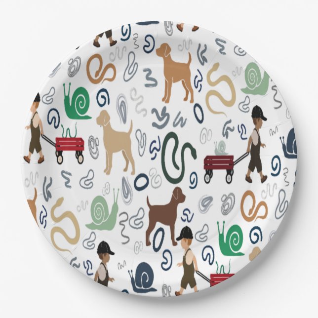 Modern boy theme baby shower paper plates (Front)