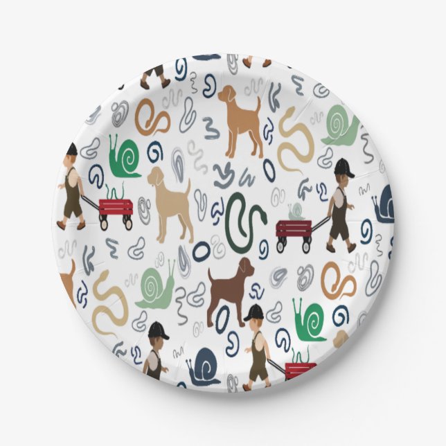 Modern boy theme baby shower paper plates (Front)