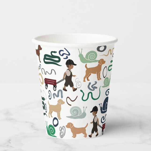 Modern boy themed baby shower paper cups (Front)