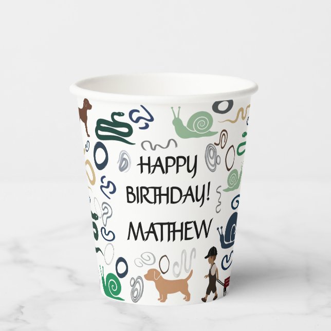 Modern boy themed baby shower paper cups (Front)