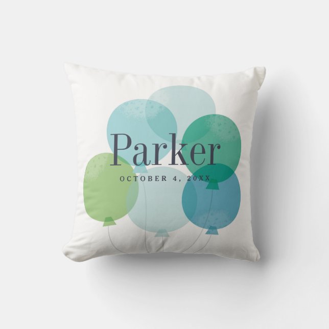 Modern Boys Blue Balloon Bunch Rainbow Kids Cushion (Front)