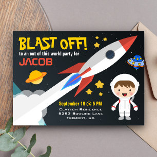 Modern Boys Outer Space Rocket Birthday Party Invitation