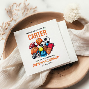 Modern Boys Sports Balls All Star 1st Birthday  Napkin