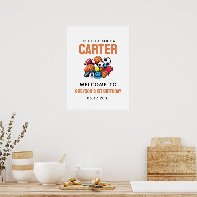 Modern Boys Sports Balls All Star 1st Birthday Poster (Kitchen)