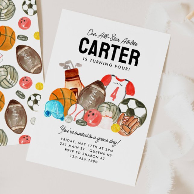 Modern Boys Sports Balls All Star Kids Birthday Invitation (Creator Uploaded)