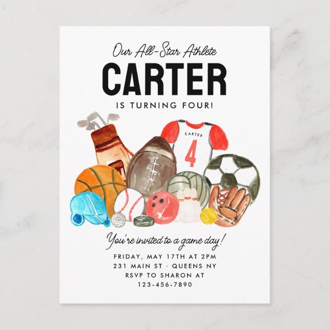 Modern Boys Sports Balls All Star Kids Birthday Postcard (Front)