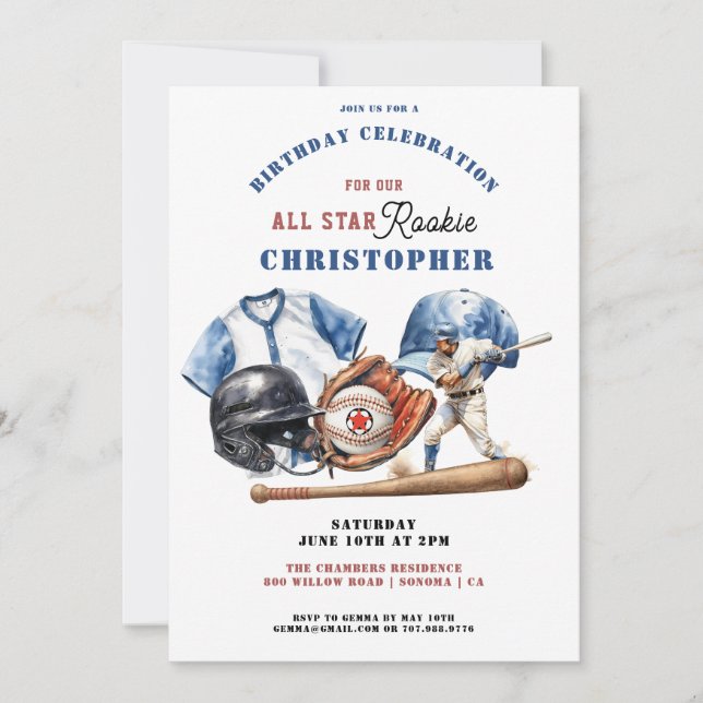 Modern Boys Sports Baseball Stadium Birthday Party Invitation (Front)