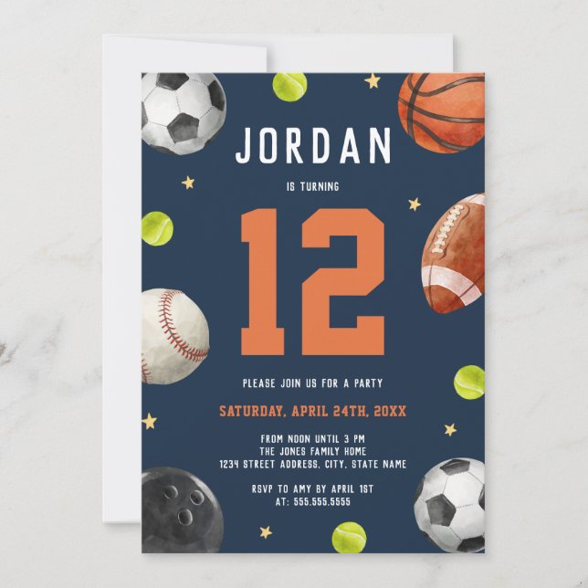 Modern Boys Sports Theme Birthday Party  Invitation (Front)