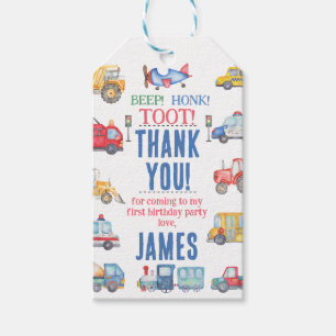 Modern Boys Transport 1st Birthday Thank You Tag