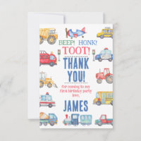 Modern Boys Transport Birthday Thank You Card
