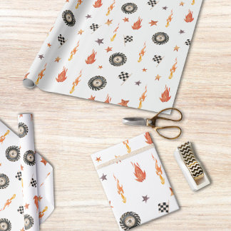 Modern Boys Trucks Racing Checkers Watercolor Wrapping Paper