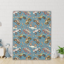 Modern Boys Watercolor Monster Trucks Pattern 