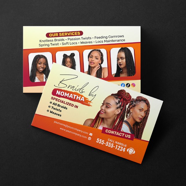 Modern Braiding Salon Braid Stylist Hairstylist  Business Card (Creator Uploaded)