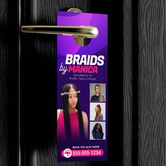 Modern Braiding Salon Hair Extensions Braids Wigs Door Hanger (Creator Uploaded)