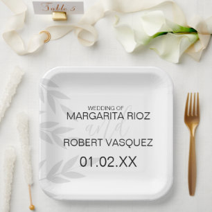 Modern Branch Grey Black White Paper Plate