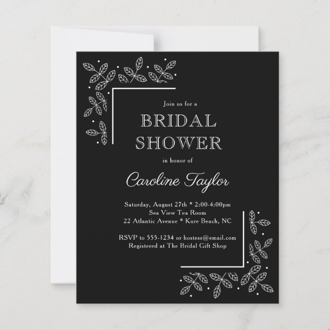 Modern Branches Black Bridal Shower Invitation (Front)
