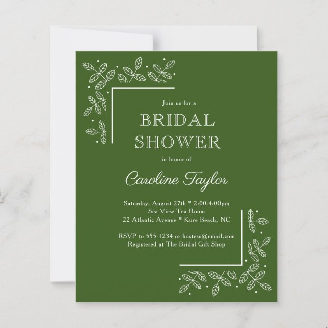 Modern Branches Green Bridal Shower Invitation (Front)