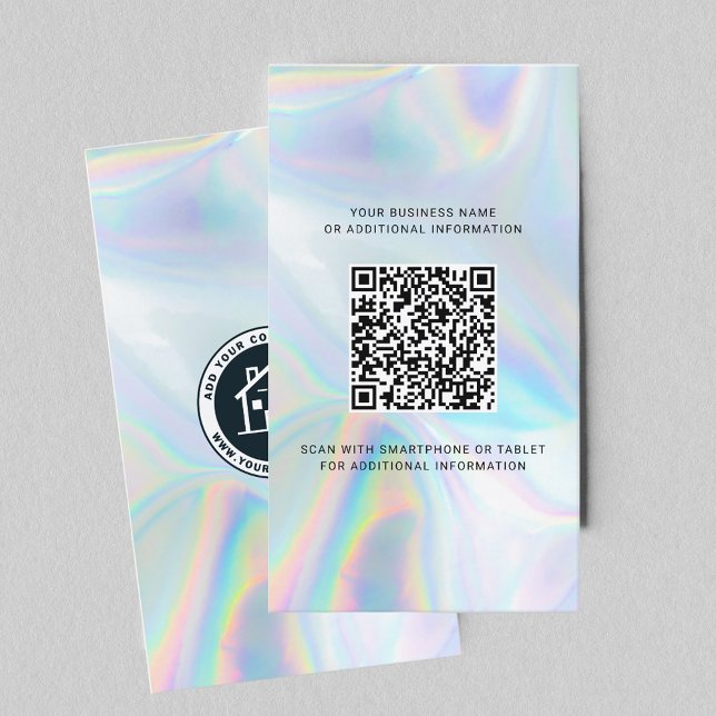 Modern Brand Logo and QR Code Holographic Business Card (Holographic QR Code Realtor Vertical Business Card)