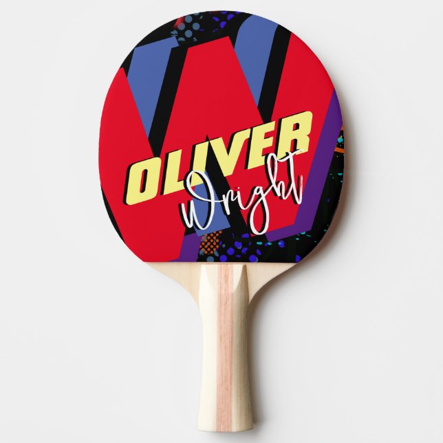 Modern Brand Name Colourful Monogram Ping Pong Paddle (Front)