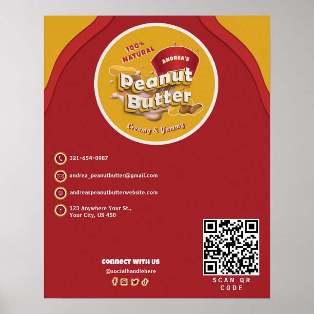 Modern Brand Peanut Butter Custom Logo | QR Code Poster (Front)