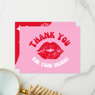 Modern Brand Pink Red Kiss Business Logo Thank You Card