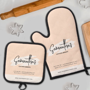Modern Branded Bakery Logo Cute Orange Watercolor Oven Mitt & Pot Holder Set