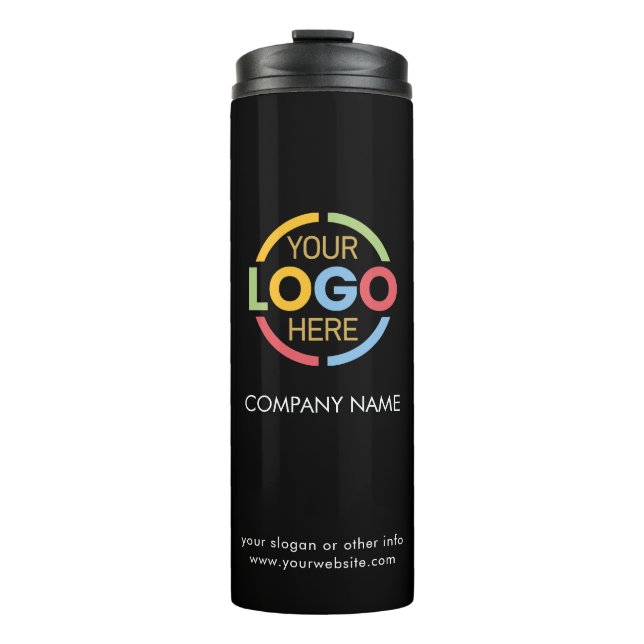 Modern Branded Black & White Company Business Logo Thermal Tumbler (Front)