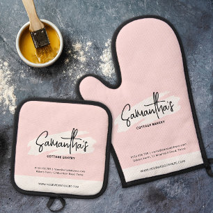 Modern Branded Business Logo Girly Cute Pink Oven Mitt & Pot Holder Set