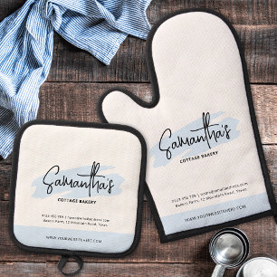 Modern Branded Business Logo Light Blue Watercolor Oven Mitt & Pot Holder Set
