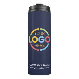 Modern Branded Navy Blue Company Business Logo Thermal Tumbler
