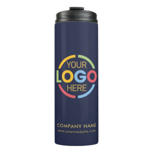 Modern Branded Navy Blue Company Business Logo Thermal Tumbler