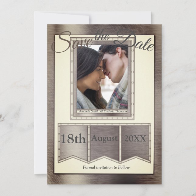 Modern Brass Texture Save The Date (Front)