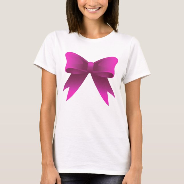 Modern Breast Cancer Awareness Pretty Pink Bow T-Shirt (Front)