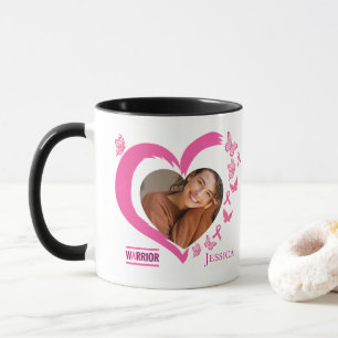 Modern Breast Cancer Customizabe Heart Photo Name Mug