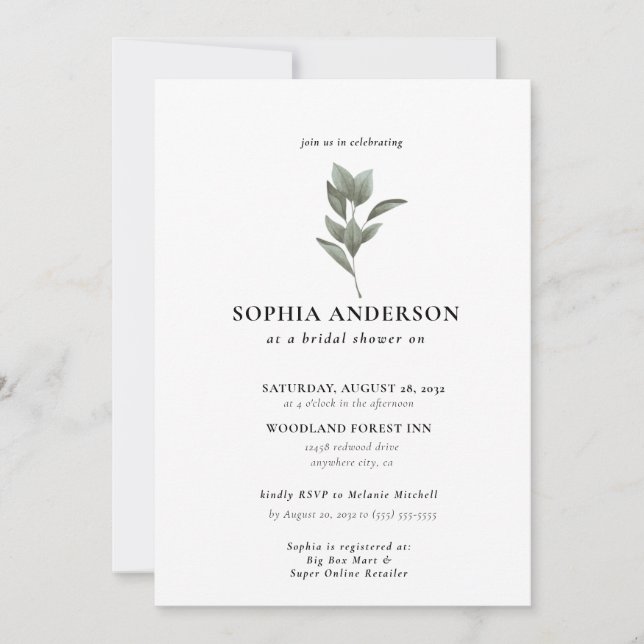 Modern Bridal Shower Botanical Eucalyptus Boho Invitation (Front)