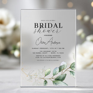 Modern Bridal Shower Botanical Eucalyptus Rustic Acrylic Invitations