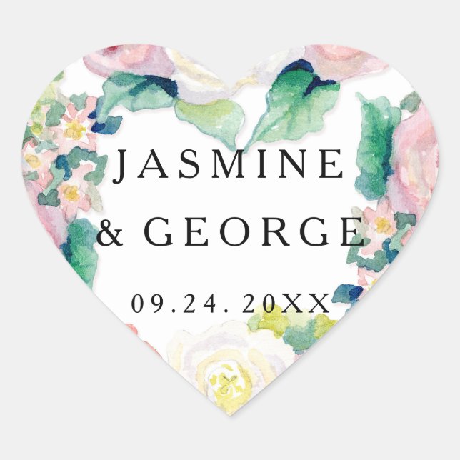 MODERN Bridal Shower Chic Wide Stripes w Roses Heart Sticker (Front)