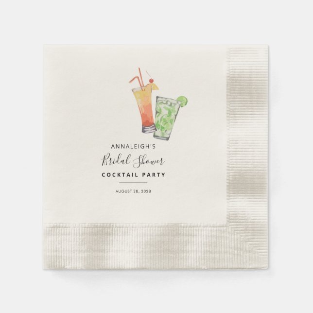 Modern Bridal Shower Cocktail Party Script Paper Napkin (Front)