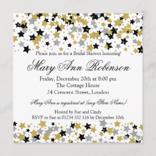 Modern Bridal Shower Gold Glitter Stars Confetti Invitation