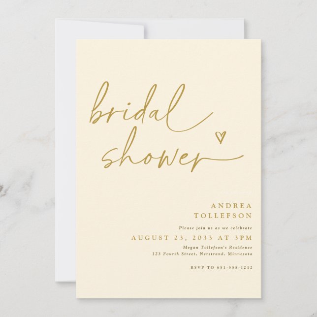 Modern Bridal Shower Invitation Gold and Cream (Front)