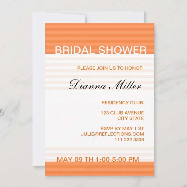 Modern Bridal Shower Invitations::Orange Stripes Invitation (Front)