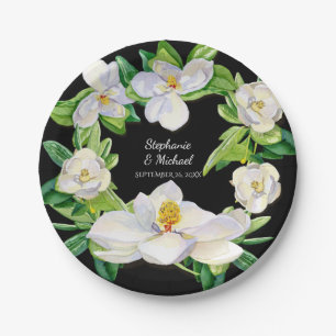 Modern Bridal Shower Magnolia Floral Watercolor Paper Plate