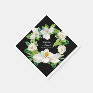 Modern Bridal Shower Magnolia Flowers Wreath Art Napkin