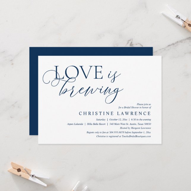 Modern Bridal Shower Party, Love is Brewing Invita Invitation (Front/Back In Situ)
