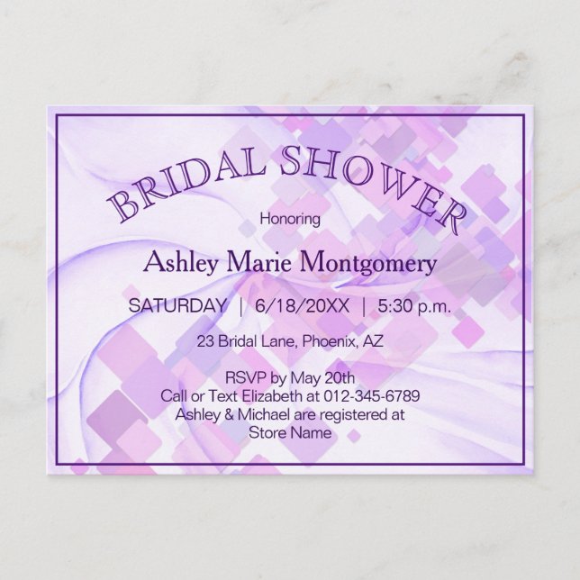 Modern Bridal Shower Pastel Purple Violet Template Postcard (Front)