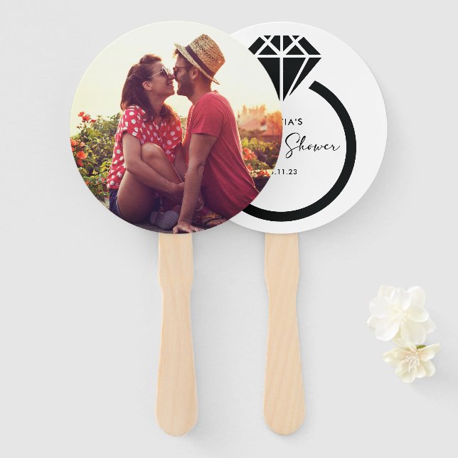 Modern Bridal Shower Photo  Hand Fan (Front and Back)