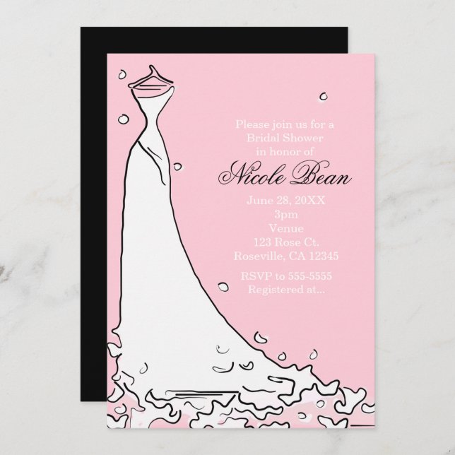Modern Bridal Shower Pink & Black Chic Invitations (Front/Back)