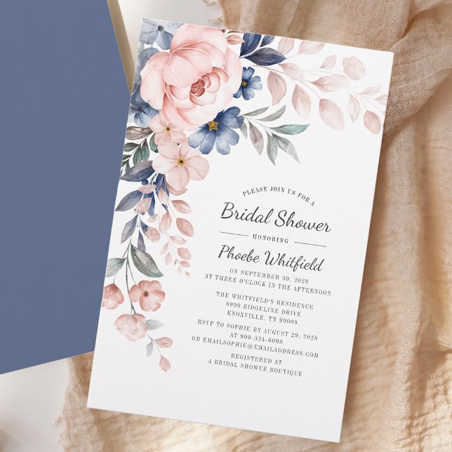Modern Bridal Shower Pink Floral Invitation Stationery (Pink Floral Script Bridal Shower Invitation Stationery)