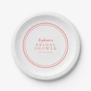 Modern Bridal Shower Simple Coral Custom Party Paper Plate